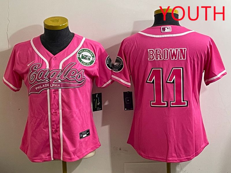 Youth Philadelphia Eagles 11 Brown Pink Jointly Name 2025 Nike Limited NFL Jersey style 5